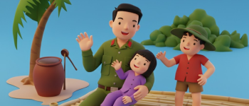 Hình ảnh chú bộ đội kể truyện cho các bé nghe
