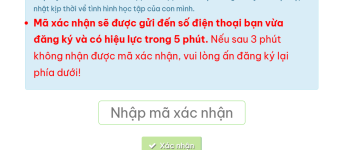 Nhập mã xác nhận để đăng kí tài khoản Vioedu