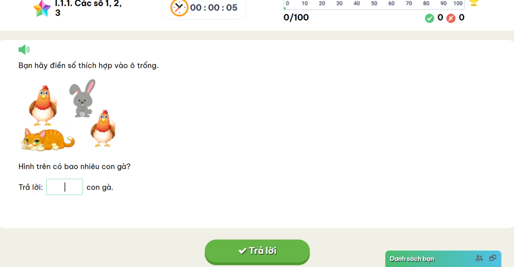 Trò chơi với các con số đã học qua video lý thuyết