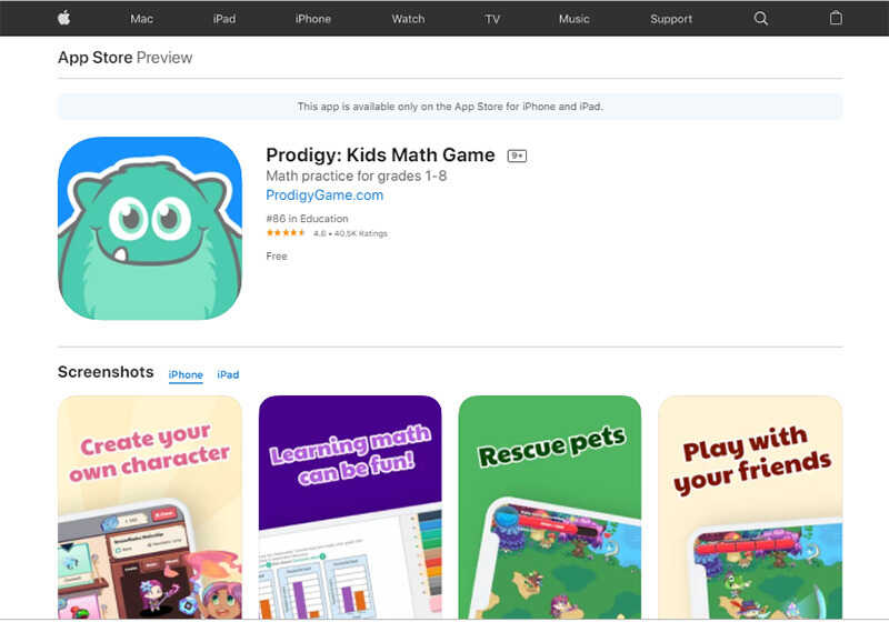 Prodigy là một trò chơi toán học cho trẻ từ lớp 1 đến lớp 8